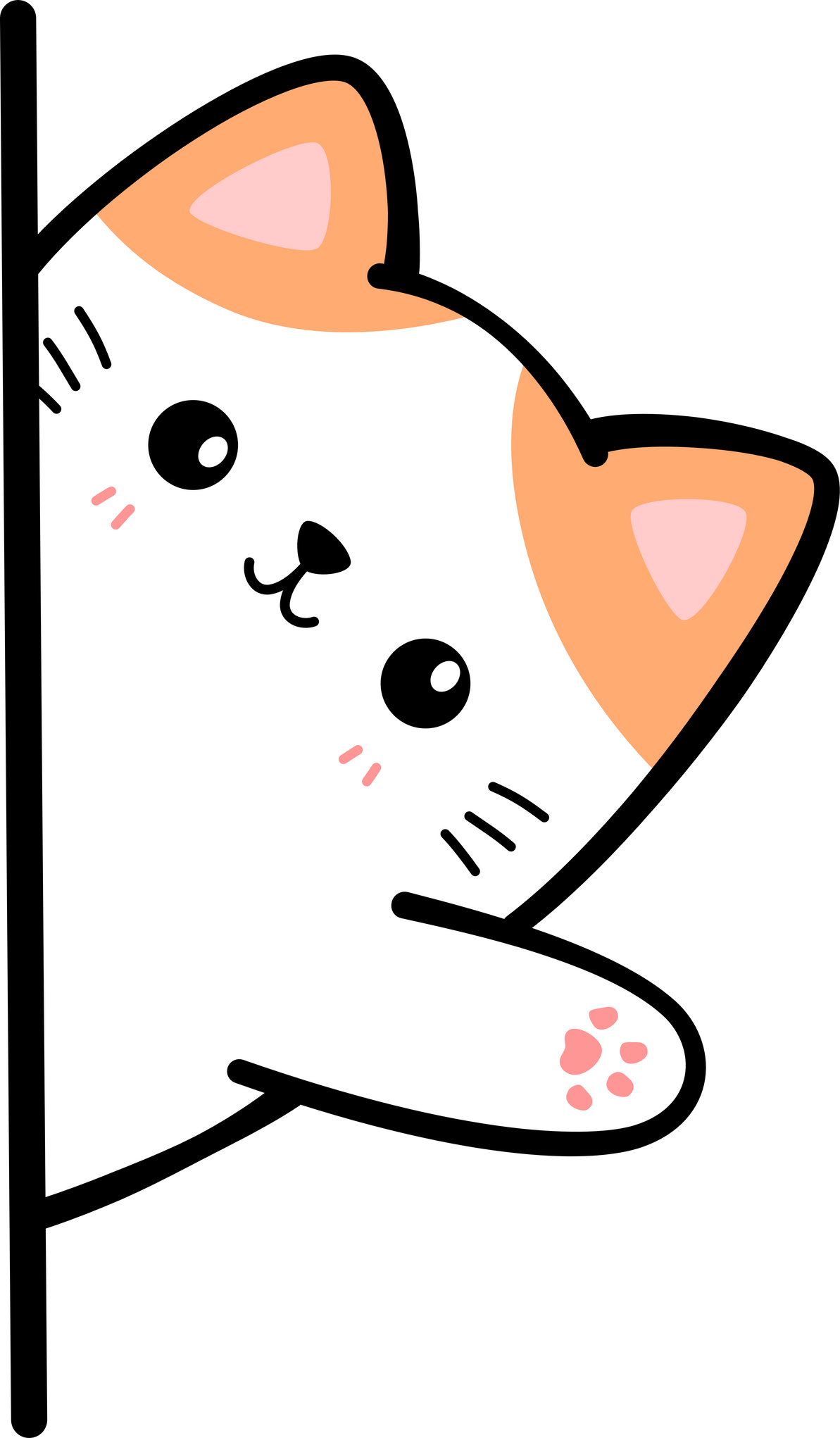 orange cat sneak behind wall waving hand flat cartoon doodle element